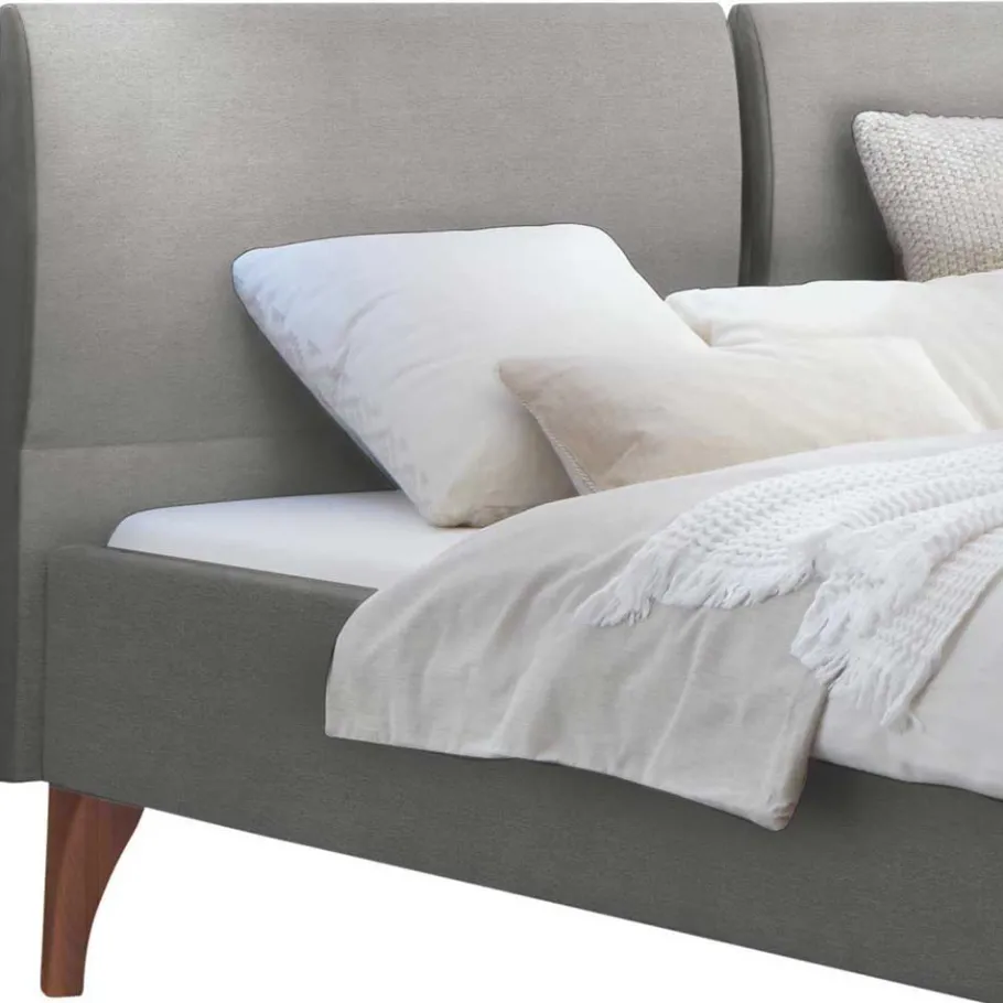 Clearance Wohnen Elegantes Polsterbett in Grau und Kernbuche - Silka