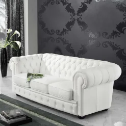 Discount Wohnen 3er Ledersofa im Chesterfield Look - Dossera
