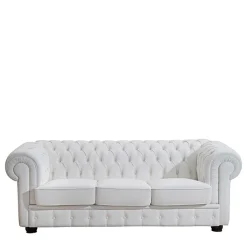 Discount Wohnen 3er Ledersofa im Chesterfield Look - Dossera
