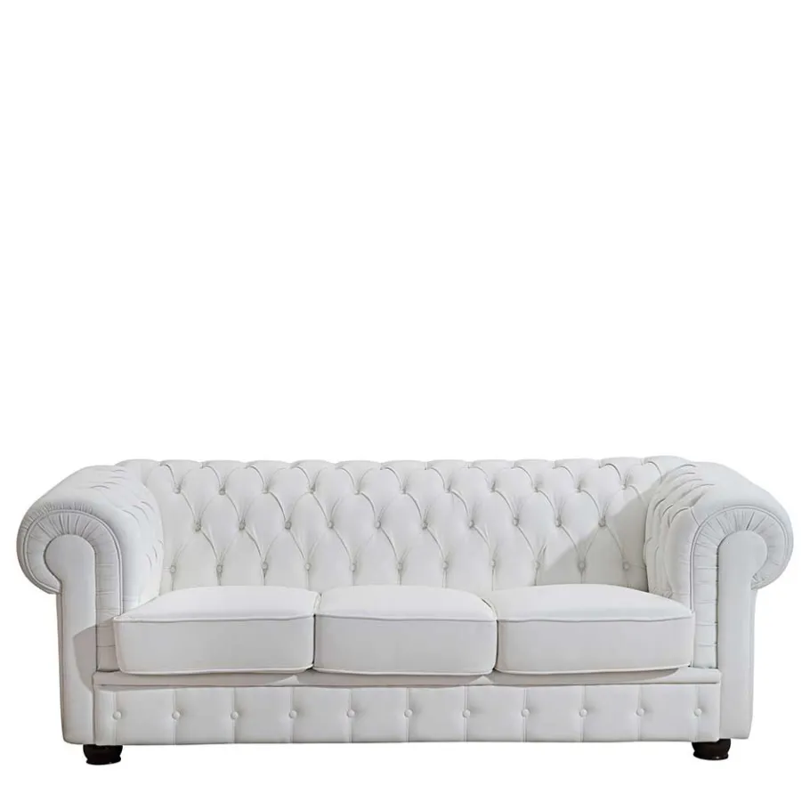 Discount Wohnen 3er Ledersofa im Chesterfield Look - Dossera