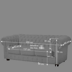 Discount Wohnen 3er Ledersofa im Chesterfield Look - Dossera