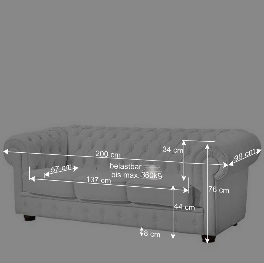 Discount Wohnen 3er Ledersofa im Chesterfield Look - Dossera