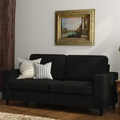 Hot Wohnen 3er Retrocouch aus Samt in Schwarz - Atze