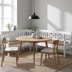 New Wohnen Esstisch Eckbank Barlad aus Kiefernholz Weiß mit Braun