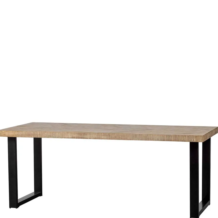 New Wohnen Esstisch mit Fischgrät Platte in White Wash Holz - Vensun