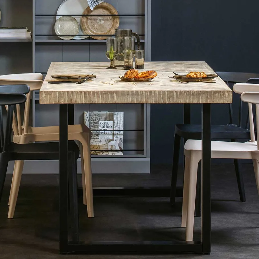 New Wohnen Esstisch mit Fischgrät Platte in White Wash Holz - Vensun