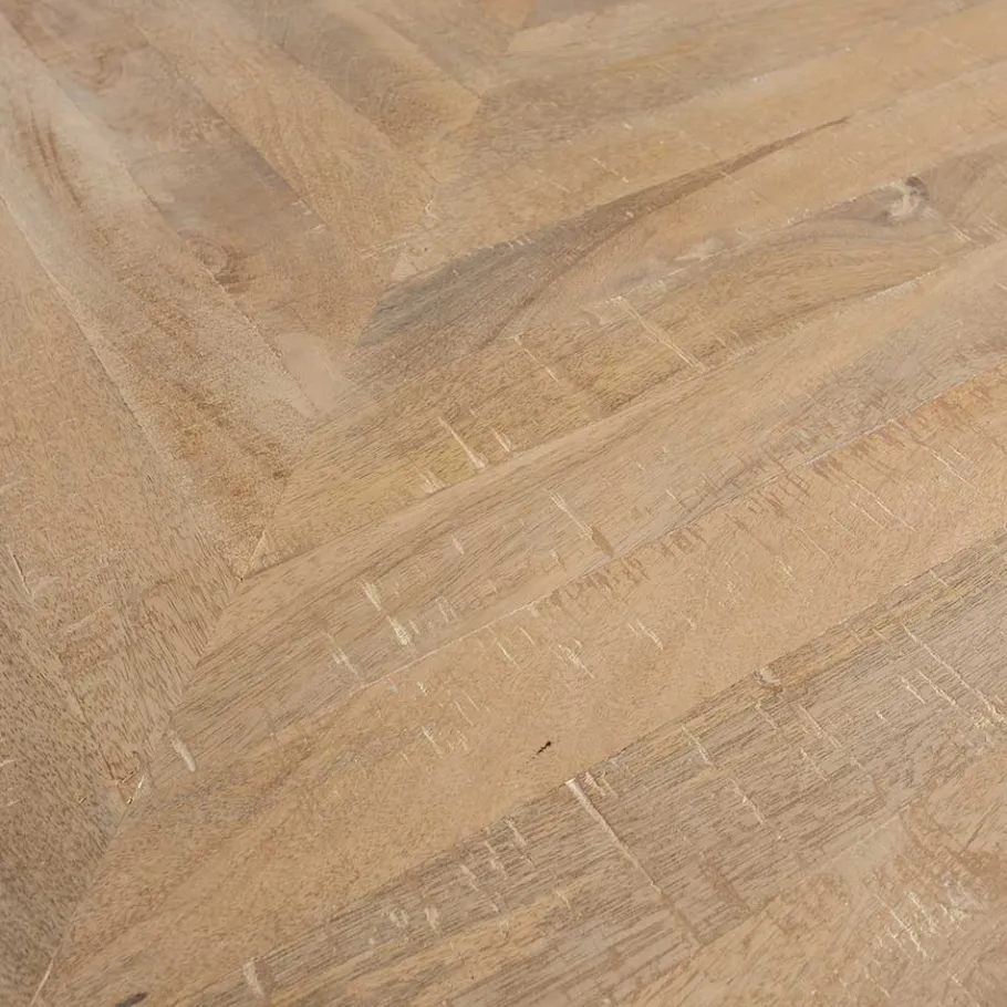 New Wohnen Esstisch mit Fischgrät Platte in White Wash Holz - Vensun