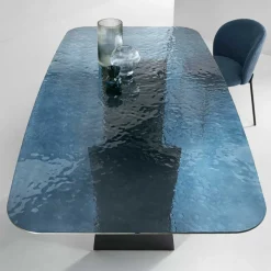 Hot Wohnen Esszimmer Glastisch aus Strukturglas in Blau - Gaspers