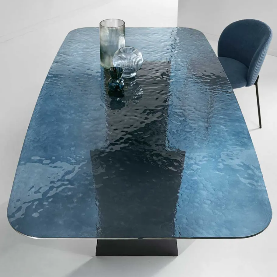 Hot Wohnen Esszimmer Glastisch aus Strukturglas in Blau - Gaspers