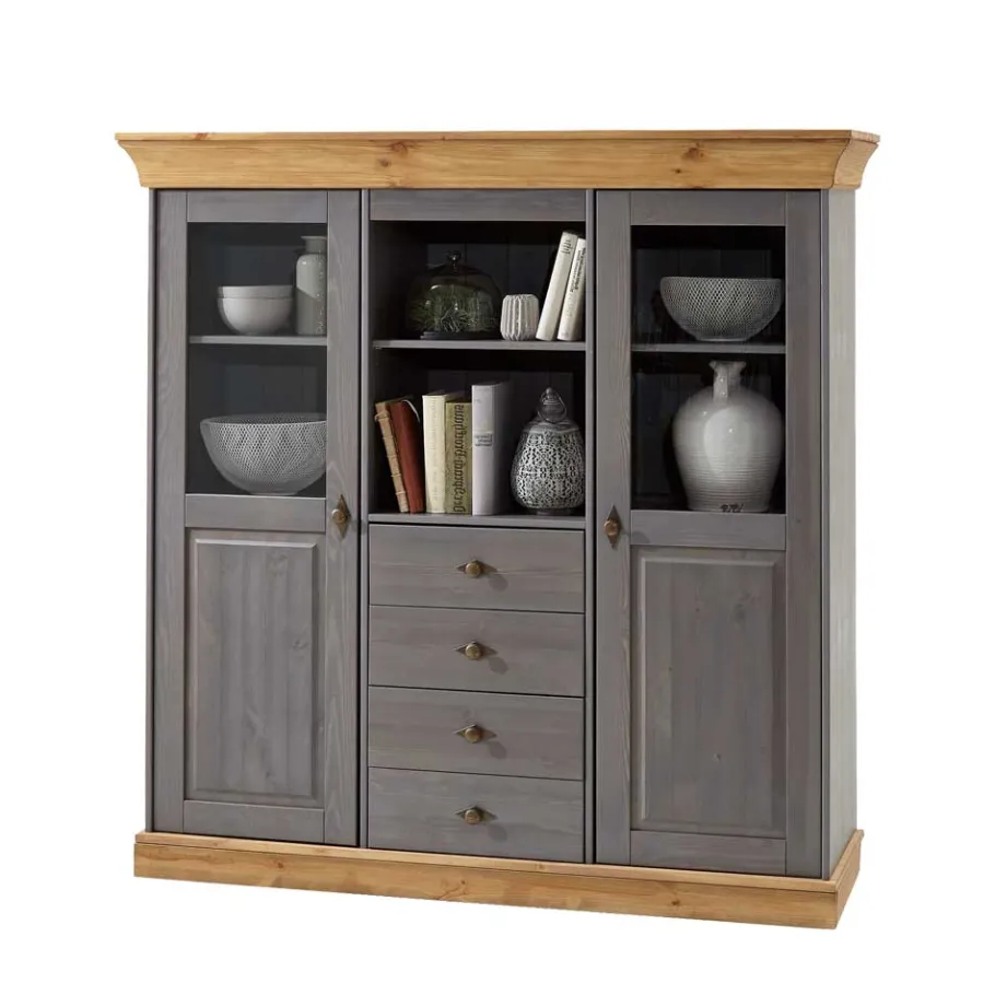 Discount Wohnen Esszimmer Highboard Vitrine Cempino in Grau