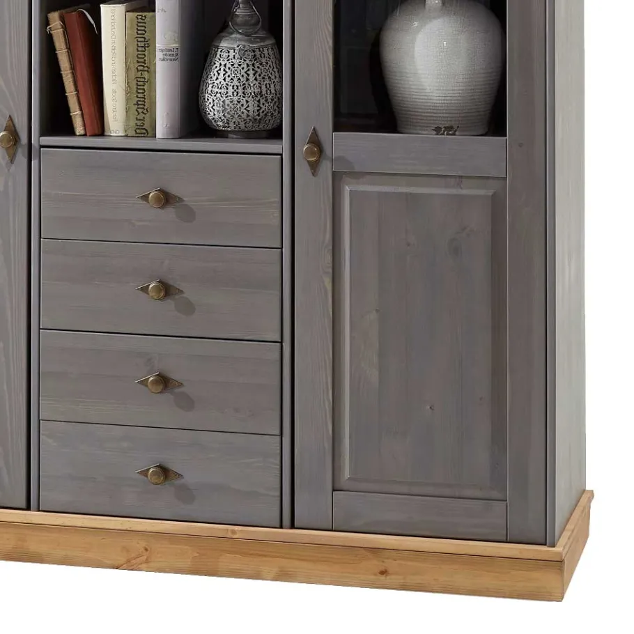 Discount Wohnen Esszimmer Highboard Vitrine Cempino in Grau