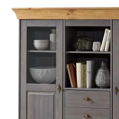 Discount Wohnen Esszimmer Highboard Vitrine Cempino in Grau