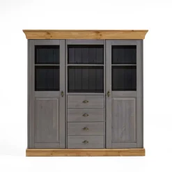 Discount Wohnen Esszimmer Highboard Vitrine Cempino in Grau