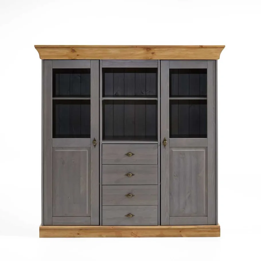 Discount Wohnen Esszimmer Highboard Vitrine Cempino in Grau