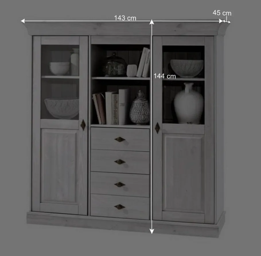 Discount Wohnen Esszimmer Highboard Vitrine Cempino in Grau