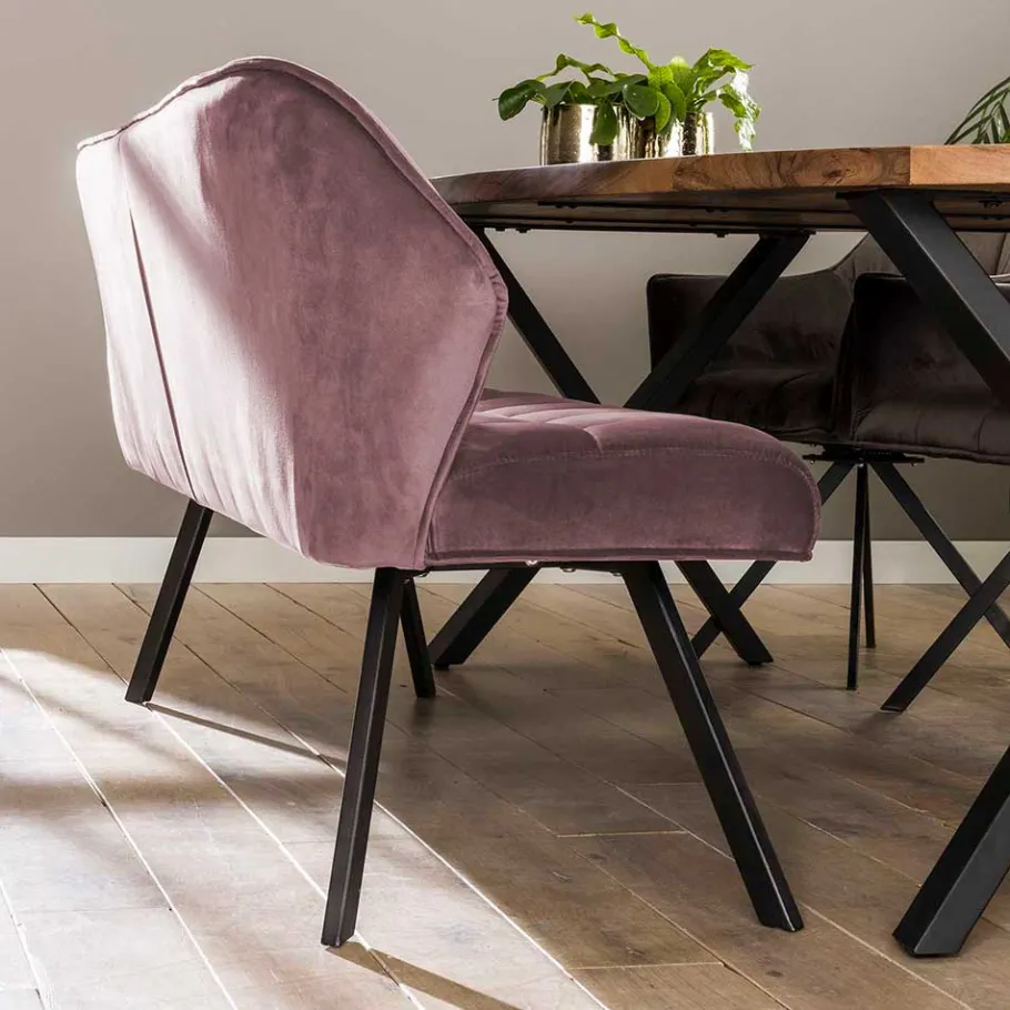 Discount Wohnen Esszimmer Polsterbank in Rosa Samt - Miobelda