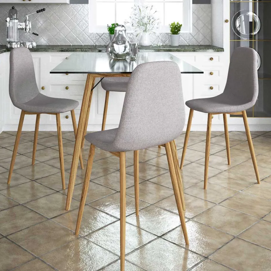 Online Wohnen Esszimmer Schalenstühle in Hellgrau Stoff - Reus (4er Set)