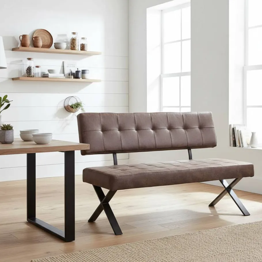 Online Wohnen Esszimmer Sitzbank Laticio in Braun Microfaser
