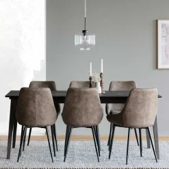 New Wohnen Esszimmer Sitzgruppe in Braun & Schwarz - Elizabeth (siebenteilig)