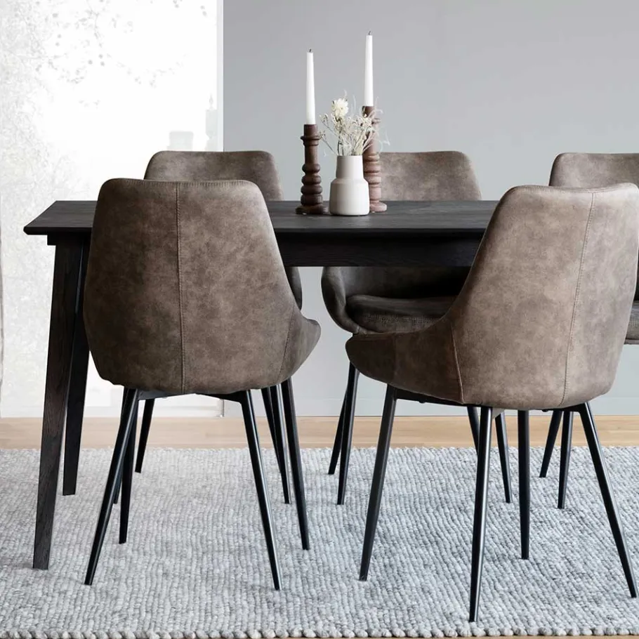 New Wohnen Esszimmer Sitzgruppe in Braun & Schwarz - Elizabeth (siebenteilig)