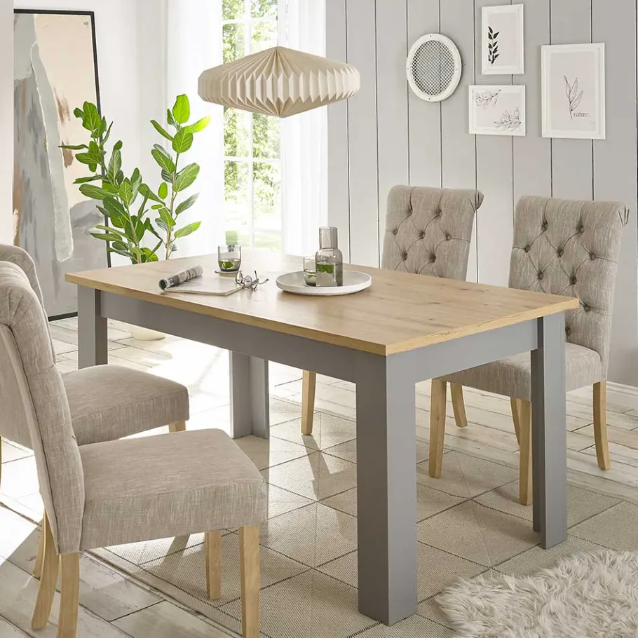 Sale Wohnen Esszimmer Tisch in Eiche NB & Lichtgrau - Buleta