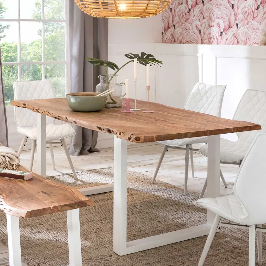 Wohnen Esszimmer Tisch mit Holzplatte Baumkante - Oking