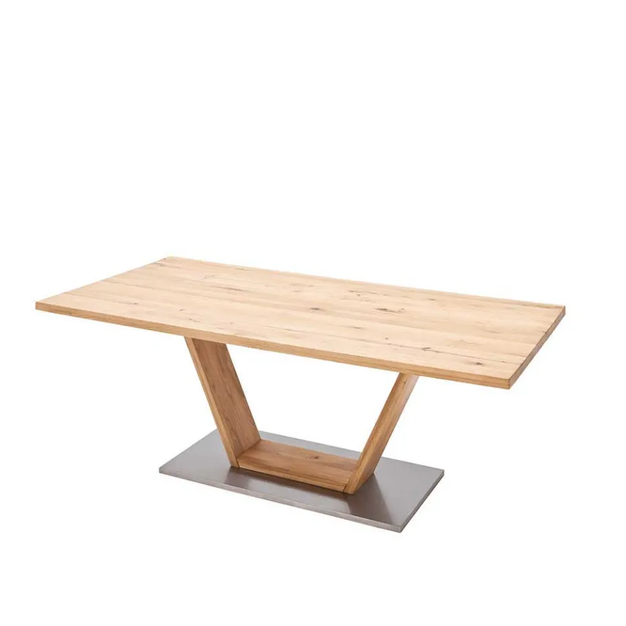 Best Wohnen Esszimmertisch mit Balkeneiche massiv Woodny & V-Design Gestell