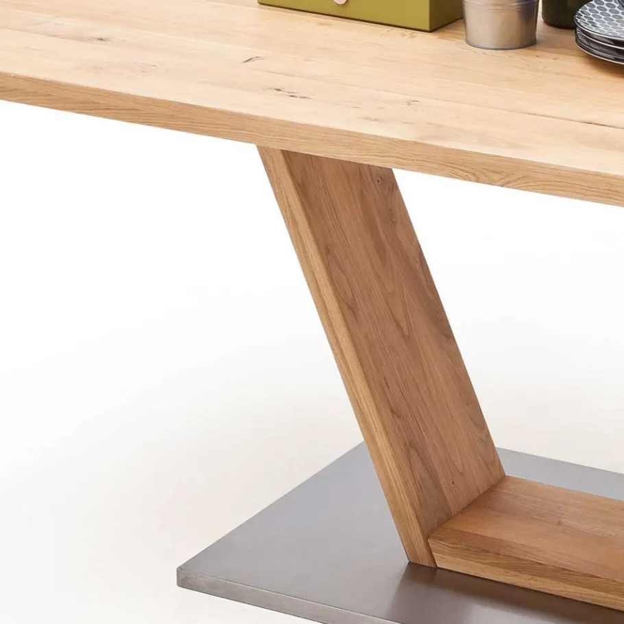 Best Wohnen Esszimmertisch mit Balkeneiche massiv Woodny & V-Design Gestell