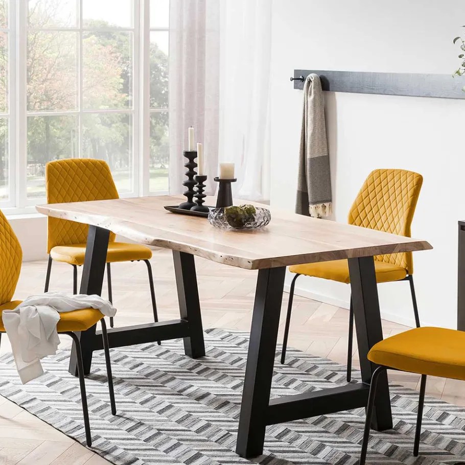 Online Wohnen Esszimmertisch mit Naturkante und A-Design-Gestell - Viradossa