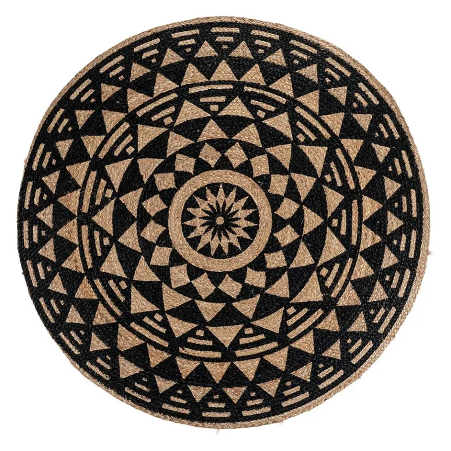 Best Wohnen Ethno Style Teppich aus Jute in Natur & Schwarz - Conturay