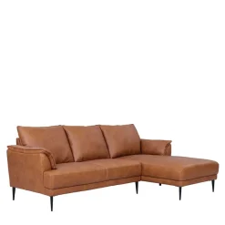 Online Wohnen Federkern Ecksofa in Cognac Braun Leder - Zierra