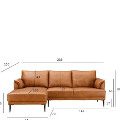 Online Wohnen Federkern Ecksofa in Cognac Braun Leder - Zierra