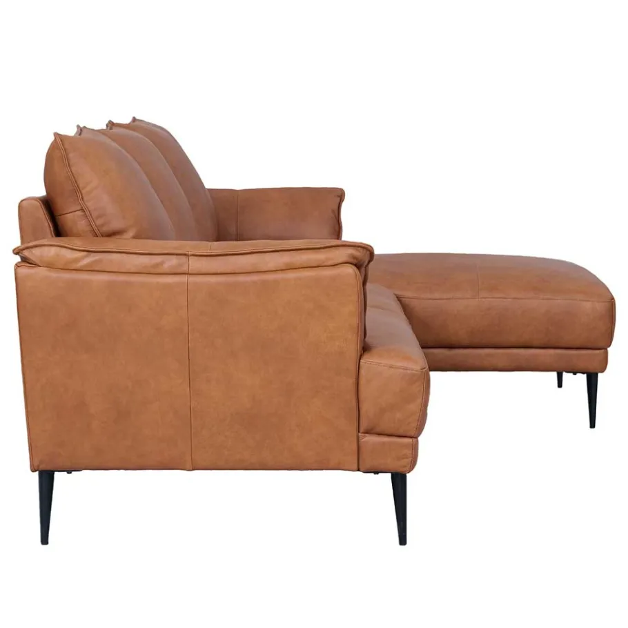 Online Wohnen Federkern Ecksofa in Cognac Braun Leder - Zierra