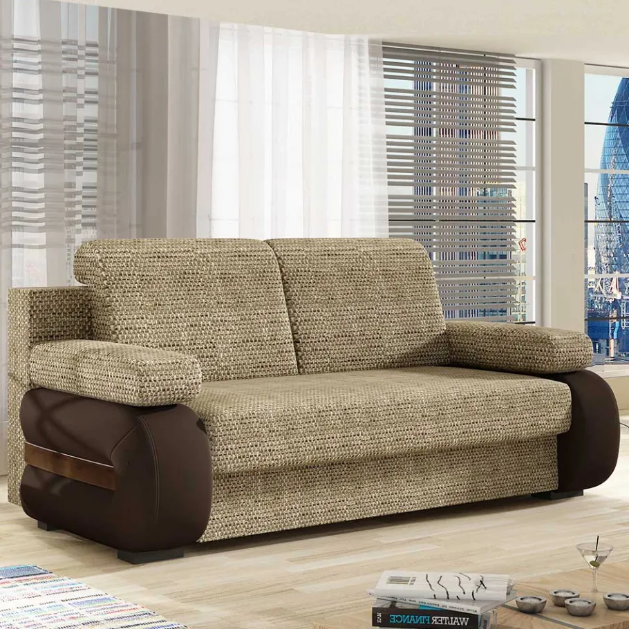 Discount Wohnen Federkern Klappsofa in Beige und Dunkelbraun - Carinna