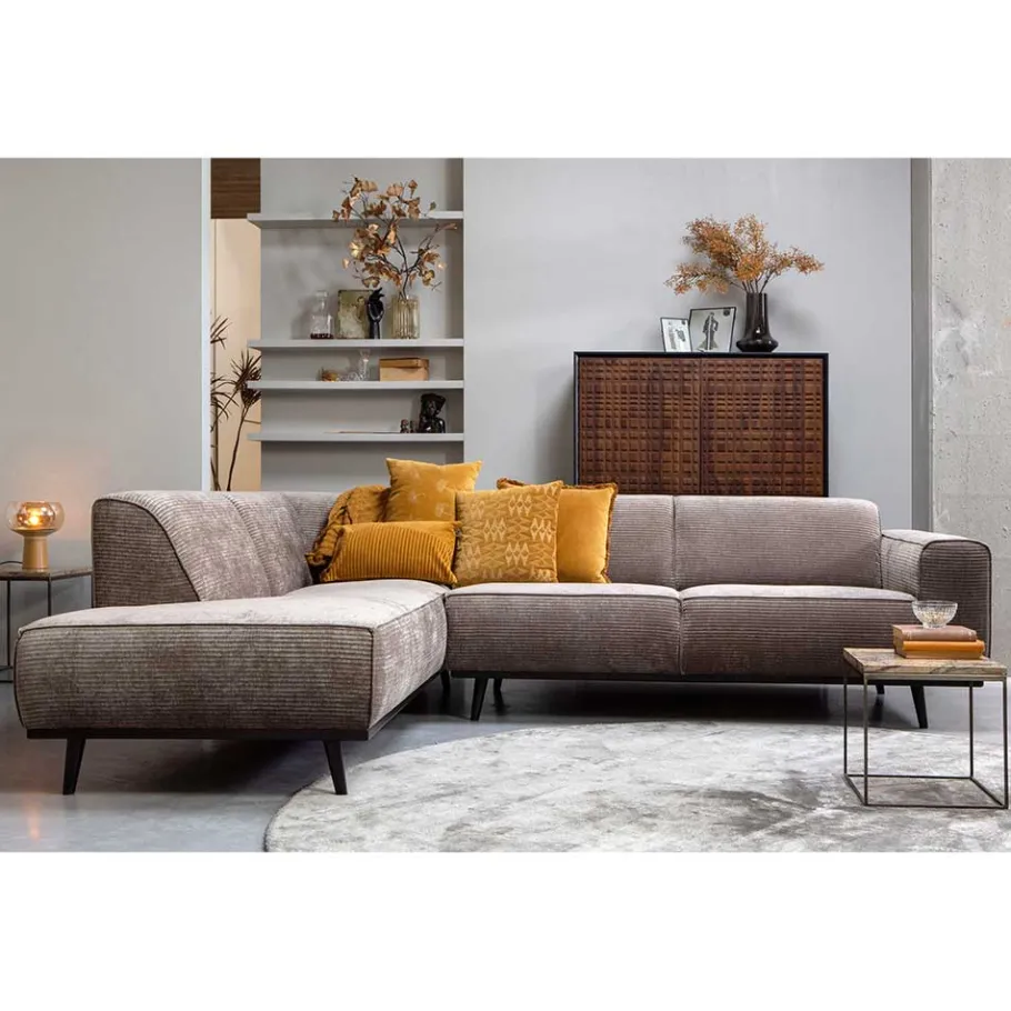 Discount Wohnen Federkern Polsterecke in Taupe Strukturstoff - Wishes