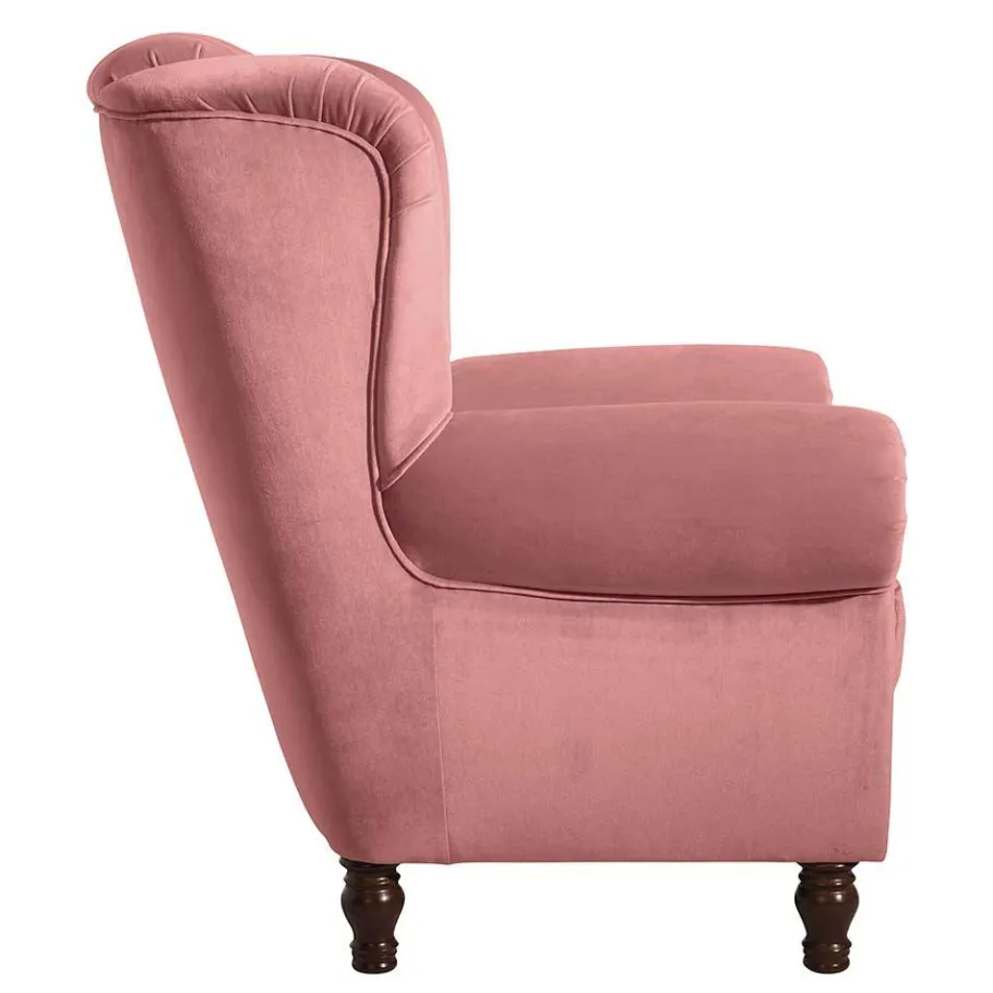 New Wohnen Federkern-Ohrensessel in Rosa und Nussbaum Braun - Masiela