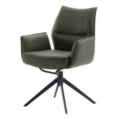 Discount Wohnen Federkern-Tischsessel aus Echtleder in Oliv - Filipan (2er Set)