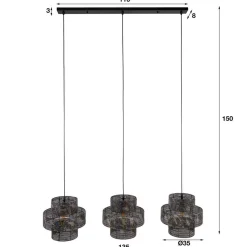 Outlet Wohnen 3-flammige Design-Pendelleuchte in Schwarzbraun - Three