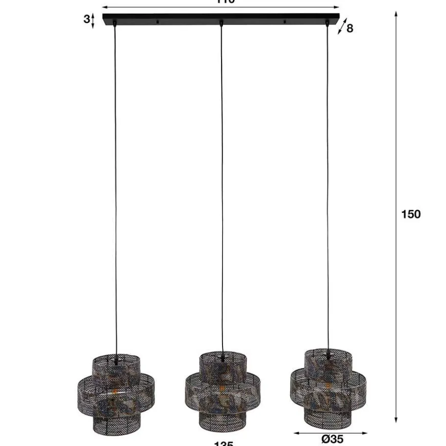 Outlet Wohnen 3-flammige Design-Pendelleuchte in Schwarzbraun - Three