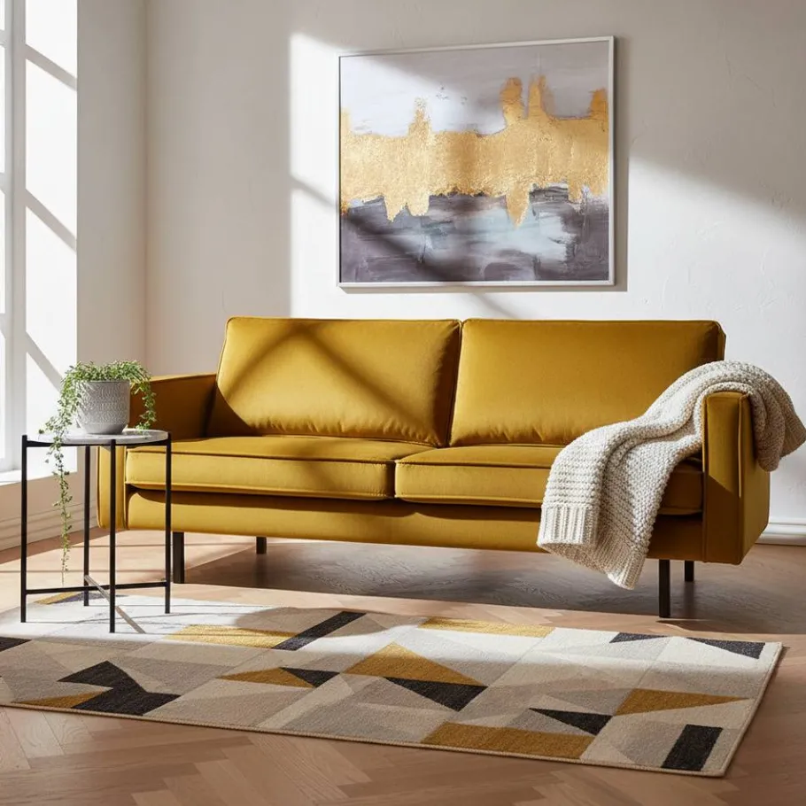 New Wohnen Frei im Raum stellbares Sofa Nustra mit gelbem Samtbezug