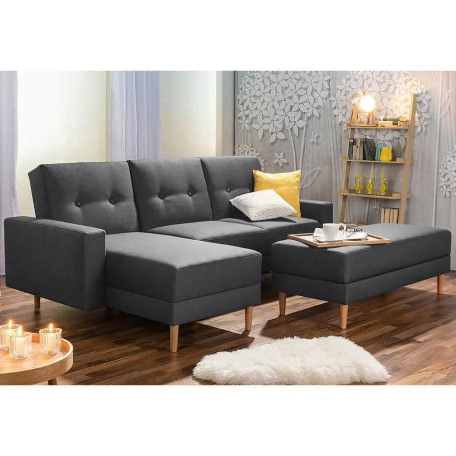 Outlet Wohnen Funktionelles Ecksofa in Dunkelgrau - Kalastania (zweiteilig)