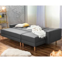 Outlet Wohnen Funktionelles Ecksofa in Dunkelgrau - Kalastania (zweiteilig)