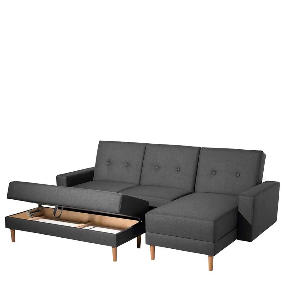 Outlet Wohnen Funktionelles Ecksofa in Dunkelgrau - Kalastania (zweiteilig)