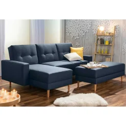 Discount Wohnen Funktionsecke und Hocker in Blau - Wale (zweiteilig)