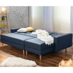 Discount Wohnen Funktionsecke und Hocker in Blau - Wale (zweiteilig)