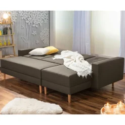 Discount Wohnen Funktionsecksofa in Braun mit Erle - Iljona (zweiteilig)