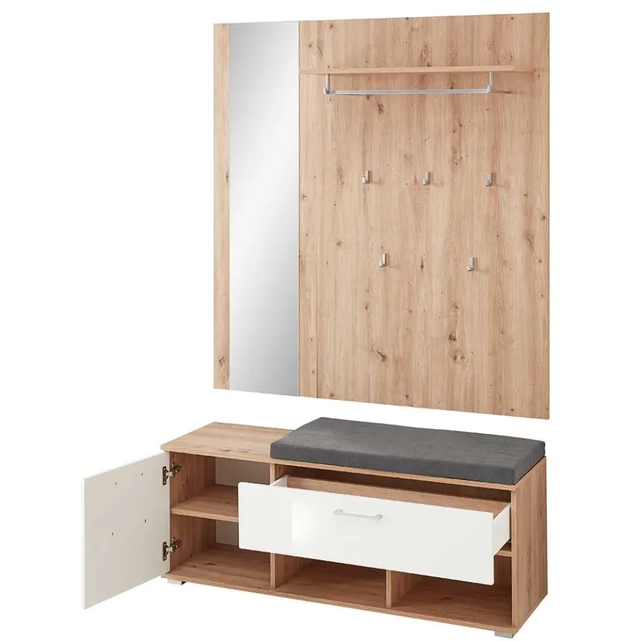 Discount Wohnen Garderobe & Dielenbank Set - Cluster (zweiteilig)