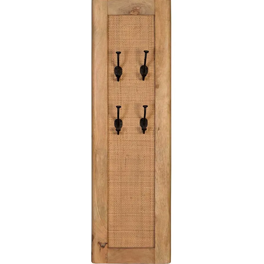 Outlet Wohnen Garderobenpaneel aus Holz & Rattan Geflecht - Lazianus