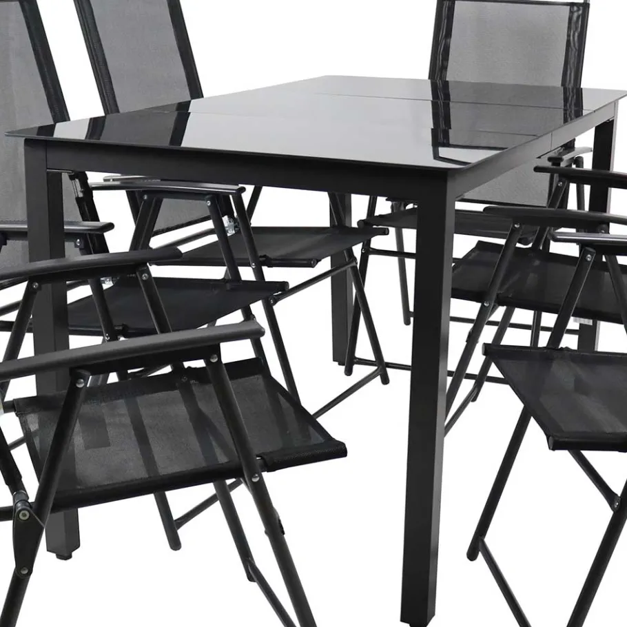 Sale Wohnen Garten Essgruppe in Schwarz - Kameron (siebenteilig)