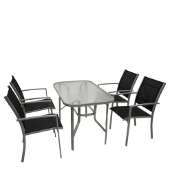 Hot Wohnen Garten Glastisch & Armlehnstühle - Anota (fünfteilig)